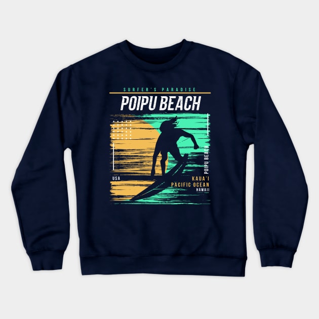 Retro Surfing Poipu Beach Kauai Hawaii // Vintage Surfer Beach // Surfer's Paradise Crewneck Sweatshirt by Now Boarding